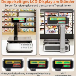 Kontrollwaage 40 kg / 5 g mit Doppelseitiger Hochanzeige Ladenwaage mit Integriertem Akku