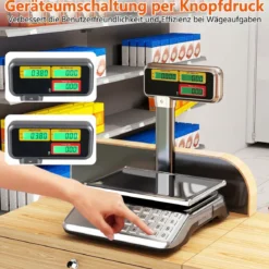 Kontrollwaage 40 kg / 5 g mit Doppelseitiger Hochanzeige Ladenwaage mit Integriertem Akku