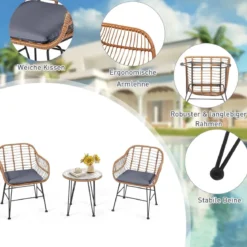 Korbmöbel-Set3-Teiliges Modernes Bistro-Set für die Terrasse