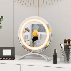 Kosmetikspiegel mit 30 cm Durchmesser & Beleuchtung 3-farbiger dimmbarer LED-Spiegel Weiß