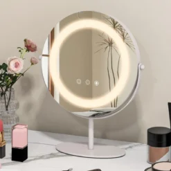 Kosmetikspiegel mit 25 cm Durchmesser & Beleuchtung 3-farbiger dimmbarer LED-Spiegel Weiß