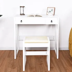 Kosmetiktisch 9 Fächer Multifunktionaler Frisiertisch Schminktisch mit Hocker und Klappspiegel Weiß 80 x 40 x 76 cm