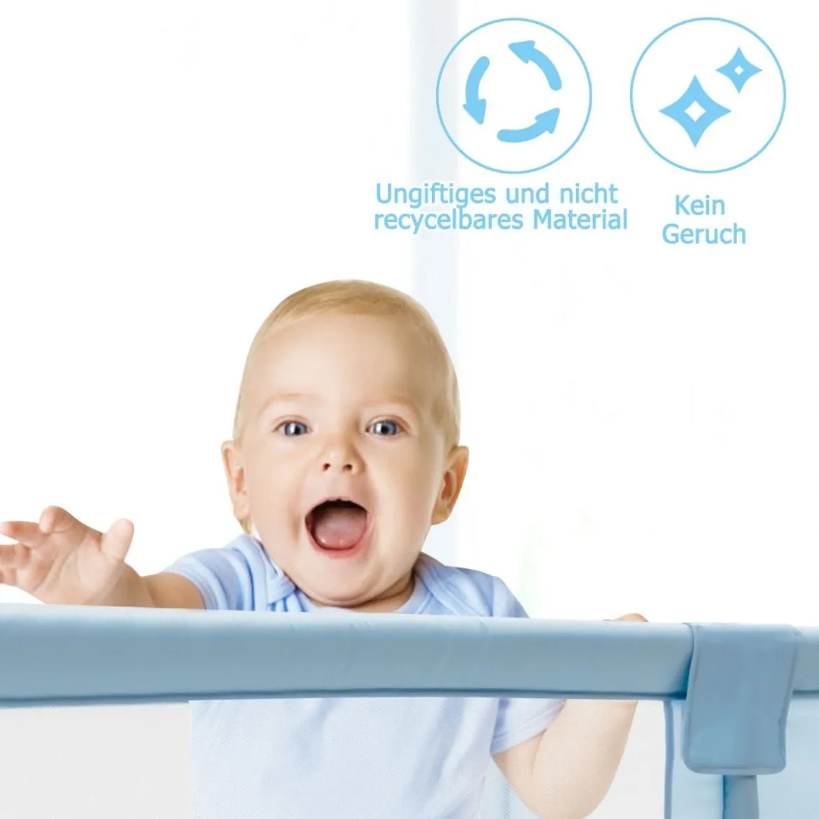 Krabbelgitter 150 x 190 cm Baby Laufstall mit 2 Türen Blau