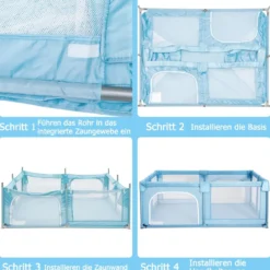 Krabbelgitter 150 x 190 cm Baby Laufstall mit 2 Türen Blau