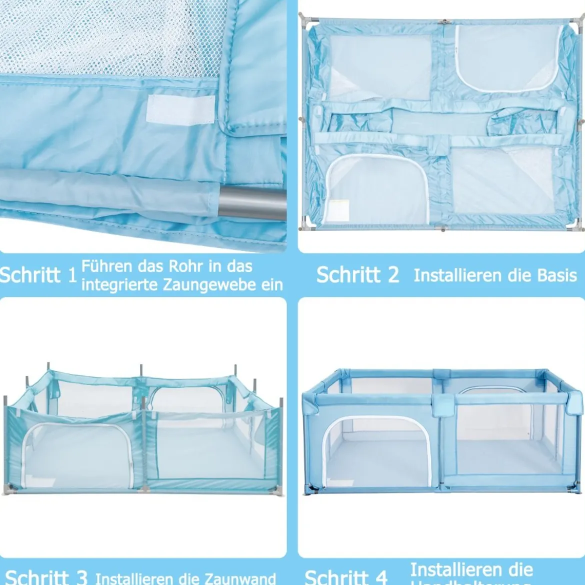 Krabbelgitter 150 x 190 cm Baby Laufstall mit 2 Türen Blau