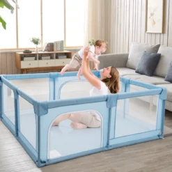 Krabbelgitter 150 x 190 cm Baby Laufstall mit 2 Türen Blau