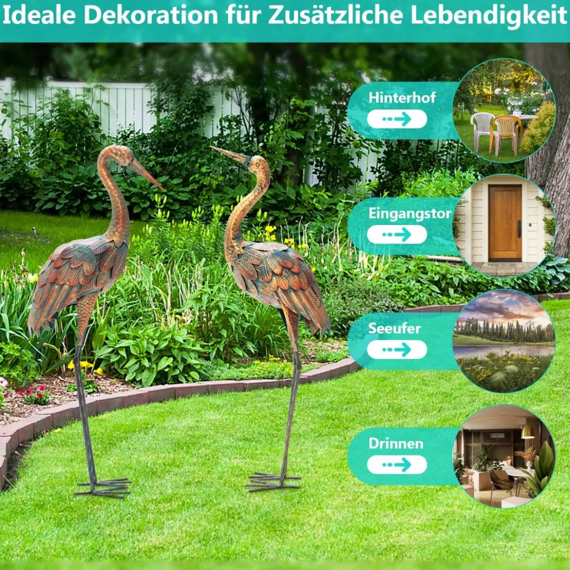 2 Kranichskulpturen 2-Teiliges Kranich-Gartenstatuen-Set