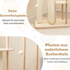 Kratzbaum aus Holz mehrstöckiger Katzenturm mit Kratzbrett Sisalpfosten gepolstertem Sitz 59 x 47 x 112 cm Beige