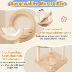 Kratzbaum Holz 4 DIY-Formen Katzenbaum mit Plattformen & Raumkapsel & Sisalpfosten 60 x 60 x 146 cm Eichenholz Beige