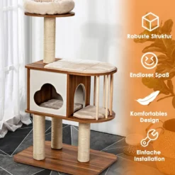 Kratzbaum Holz Katzenbaum Katze Höhle Kletterbaum mit waschbaren Kissen Katzenkratzbaum