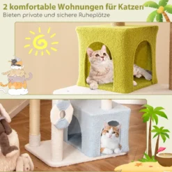 Kratzbaum im Strand-Design mit 2 Katzenhäusern & Aussichtsplattform Katzenturm Katzenbaum