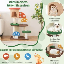 Kratzbaum in Pilzoptik Katzenbaum mit Katzenhöhle & Sisal-Kratzbrett & Spielball 59 x 48 x 102 cm