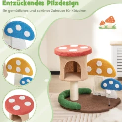 Kratzbaum in Pilzoptik Katzenbaum mit Katzenhöhle & Sisal-Kratzbrett & große Basis & Spielball 60 x 49 x 59 cm