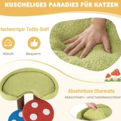 Kratzbaum in Pilzoptik 5-stöckiger Katzenbaum mit 3 Sisalpfosten Kletterbaum klein aus Teddystoff 60 x 65 x 94 cm Bunt