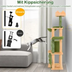 Kratzbaum Kaktus 160cm Katzenbaum mit Katzenhöhle Katzenkratzbaum Spielbaum Holz