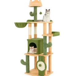 Kratzbaum Kaktus 160cm Katzenbaum mit Katzenhöhle Katzenkratzbaum Spielbaum Holz