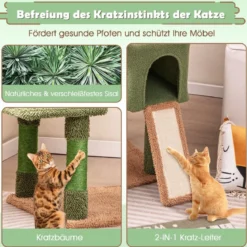 Kratzbaum Kaktus Katzenbaum mit Plattformen Spielzeug Sisalpfosten Grün+Braun (160cm hoch)