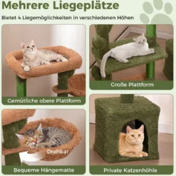 Kratzbaum Kaktus Katzenbaum mit Plattformen Hängematte Katzenhöhle Grün+Braun (81cm hoch)