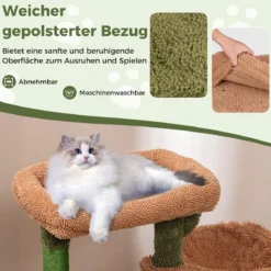 Kratzbaum Kaktus Katzenbaum mit Plattformen Hängematte Katzenhöhle Grün+Braun (81cm hoch)