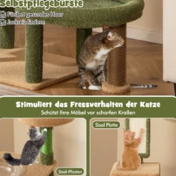 Kratzbaum Kaktus Katzenbaum mit Plattformen Bürste Spielzeug Sisalseil Grün + Braun