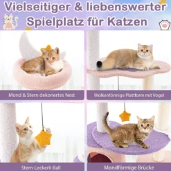 Kratzbaum Katzenbaum mit Katzenhöhle & Hängematte & Spielzeug Lila+Rosa 59 x 49 x 140 cm