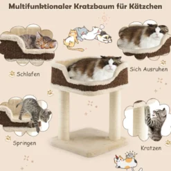 Kratzbaum Katzenbaum-Spielzentrum mit Plüsch Ausgelegter Natursisalturm Beige