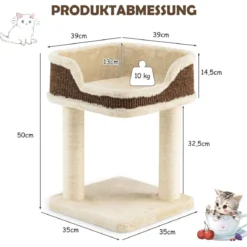 Kratzbaum Katzenbaum-Spielzentrum mit Plüsch Ausgelegter Natursisalturm Beige