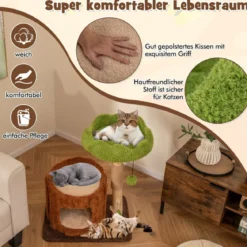 Kratzbaum Katzen Katzenbaum mit Katzenhöhle in Baumlochform Braun+Grün 60 x 46 x 73 cm