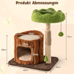 Kratzbaum Katzen Katzenbaum mit Katzenhöhle in Baumlochform Braun+Grün 60 x 46 x 73 cm