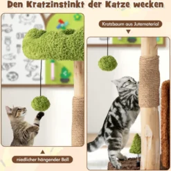 Kratzbaum Katzen Katzenbaum mit Katzenhöhle in Baumlochform Braun+Grün 60 x 46 x 73 cm