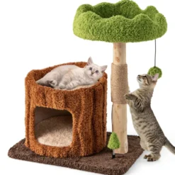 Kratzbaum Katzen Katzenbaum mit Katzenhöhle in Baumlochform Braun+Grün 60 x 46 x 73 cm