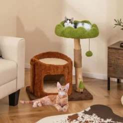 Kratzbaum Katzen Katzenbaum mit Katzenhöhle in Baumlochform Braun+Grün 60 x 46 x 73 cm