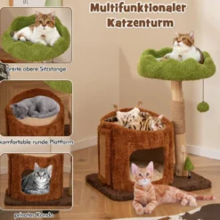 Kratzbaum Katzen Katzenbaum mit Katzenhöhle in Baumlochform Braun+Grün 60 x 46 x 73 cm