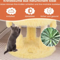 Kratzbaum Klein 93cm hoch Monster-Thema Katzenbaum mit 2 Katzenhöhlen Rosa+Gelb