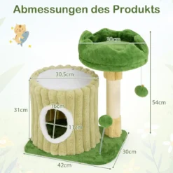 Kratzbaum Klein Katzenbaum mit Plattform Sisal-Kratzsäule Katzenhöhle & 2 Bällen Grün