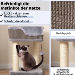 Kratzbaum Klein Katzenbaum mit großem Plüschsitz Katzenkratzbaum Holz Katzen Katzenmöbel Kletterbaum 38 x 38 x 51 cm Grau
