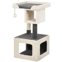 Kratzbaum klein Katzenkratzbaum Holz Katzenbaum stabil Kletterbaum weiß und grau 42x42x80cm