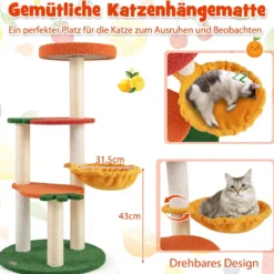 Kratzbaum Klein Niedliches Obstthema 100 cm Katzenbaum mit Drehbarem Korb Sisal-Kratzsäulen