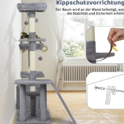 Kratzbaum mit Drehbares Design Katzenbaum mit Katzenhöhle & Rampe Kletterbaum Hellgrau