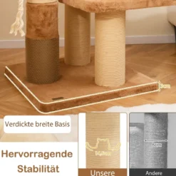 Kratzbaum mit Fellbürste & Gepolsterter Sitzfläche & Abnehmbarem Katzenbett