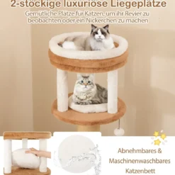 Kratzbaum mit Fellbürste & Gepolsterter Sitzfläche & Abnehmbarem Katzenbett