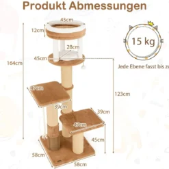 Kratzbaum mit Fellbürste & Gepolsterter Sitzfläche & Abnehmbarem Katzenbett