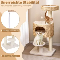 Kratzbaum mit Katzenhöhle 104 cm hoch Katzenbaum mit Sitzstange & Plattform Beige+Natur