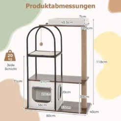 Kratzbaum mit Katzenhöhle 118cm Katzenbaum mit abnehmbarem Katzenbett & Ball & Kratzmatte