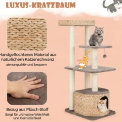 Kratzbaum mit Katzenhöhle & Plattformen & Ball & Sitzstange & Kissen Katzenbaum Kletterbaum