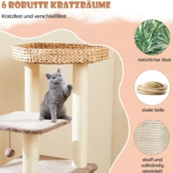 Kratzbaum mit Katzenhöhle & Plattformen & Ball & Sitzstange & Kissen Katzenbaum Kletterbaum