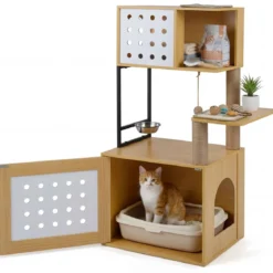 Kratzbaum mit Katzenklo-Schrank 117,5 cm Mehrstöckiger Katzenbaum Katzenkratzbaum Natur