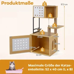 Kratzbaum mit Katzenklo-Schrank 117,5 cm Mehrstöckiger Katzenbaum Katzenkratzbaum Natur