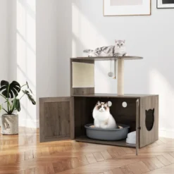 Kratzbaum mit Katzenklo Schrank Katzenschrank für Katzentoilette Katzenbaum 80 x 45 x 87,5 cm Grau