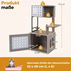 Kratzbaum mit Katzenklo-Schrank 117,5 cm Mehrstöckiger Katzenbaum Katzenkratzbaum mit Futterstation